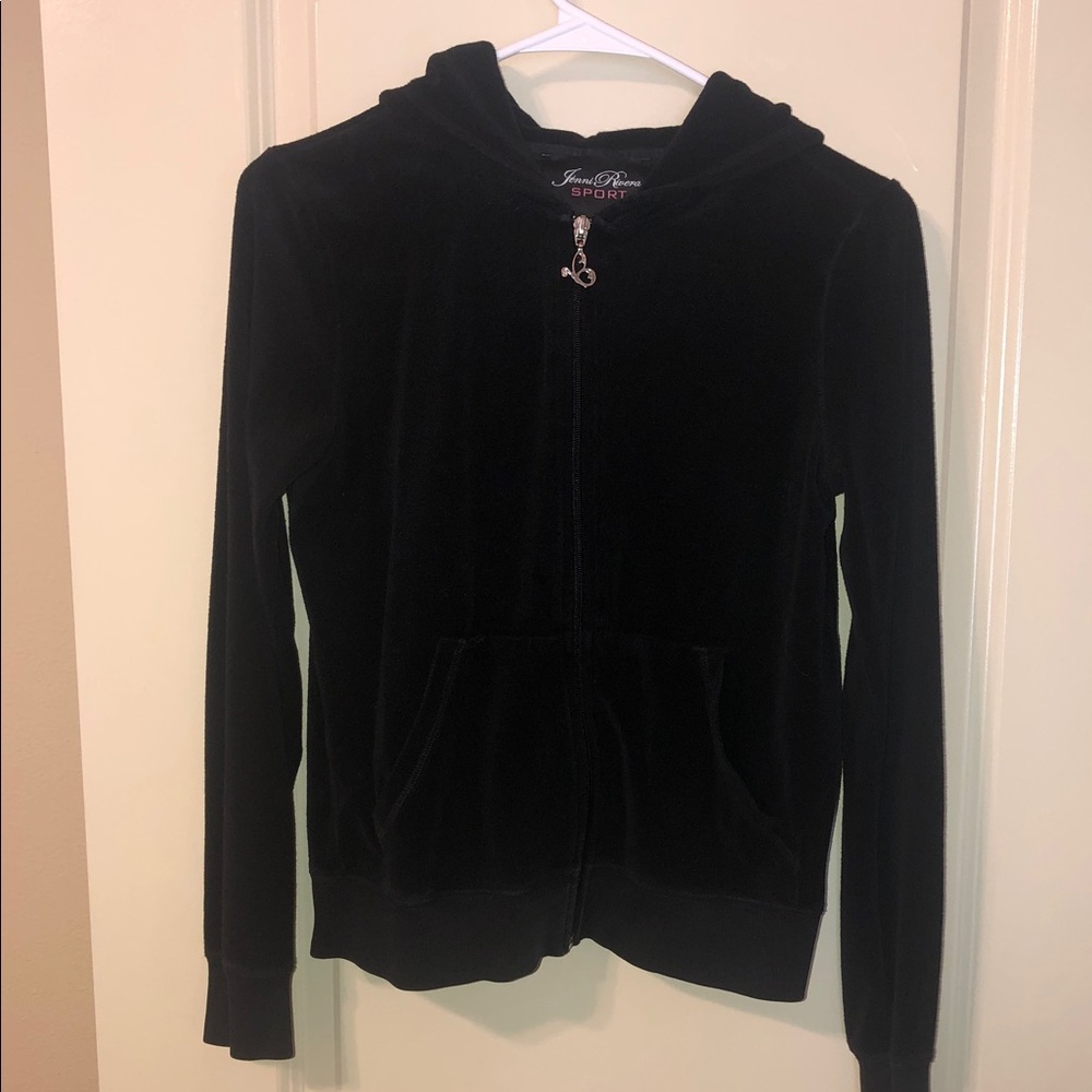 Jenny Rivera Black Velour Hooded Zip Jacket